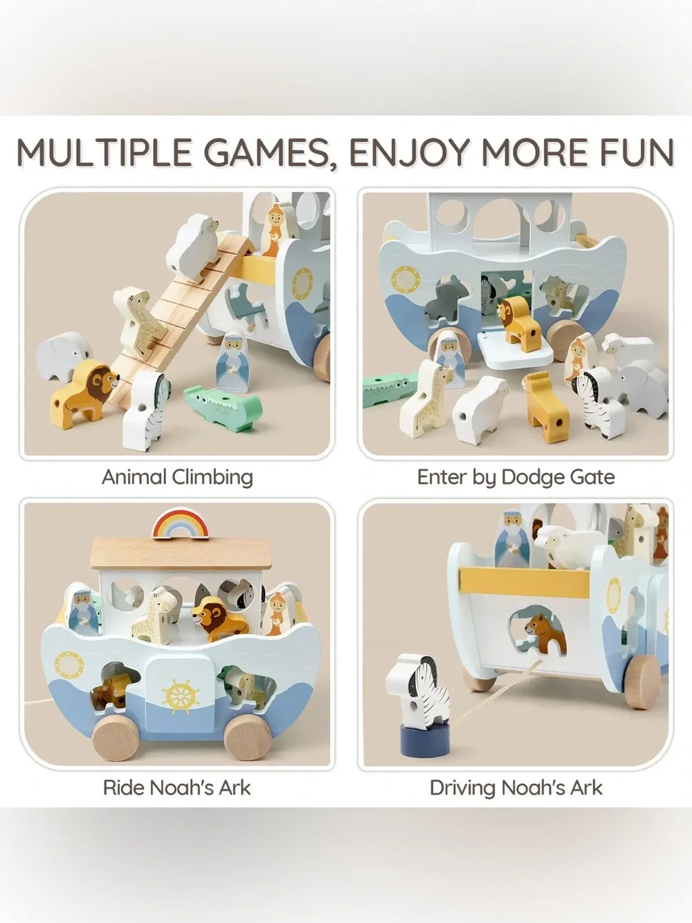 JoyReal Wooden Noah's Ark Toy for Montessori Learning